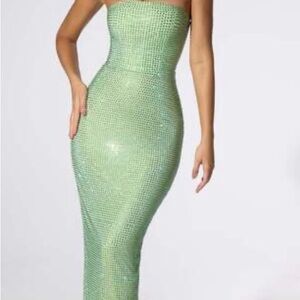 Oh Polly Strapless Sparkling Mint Dress